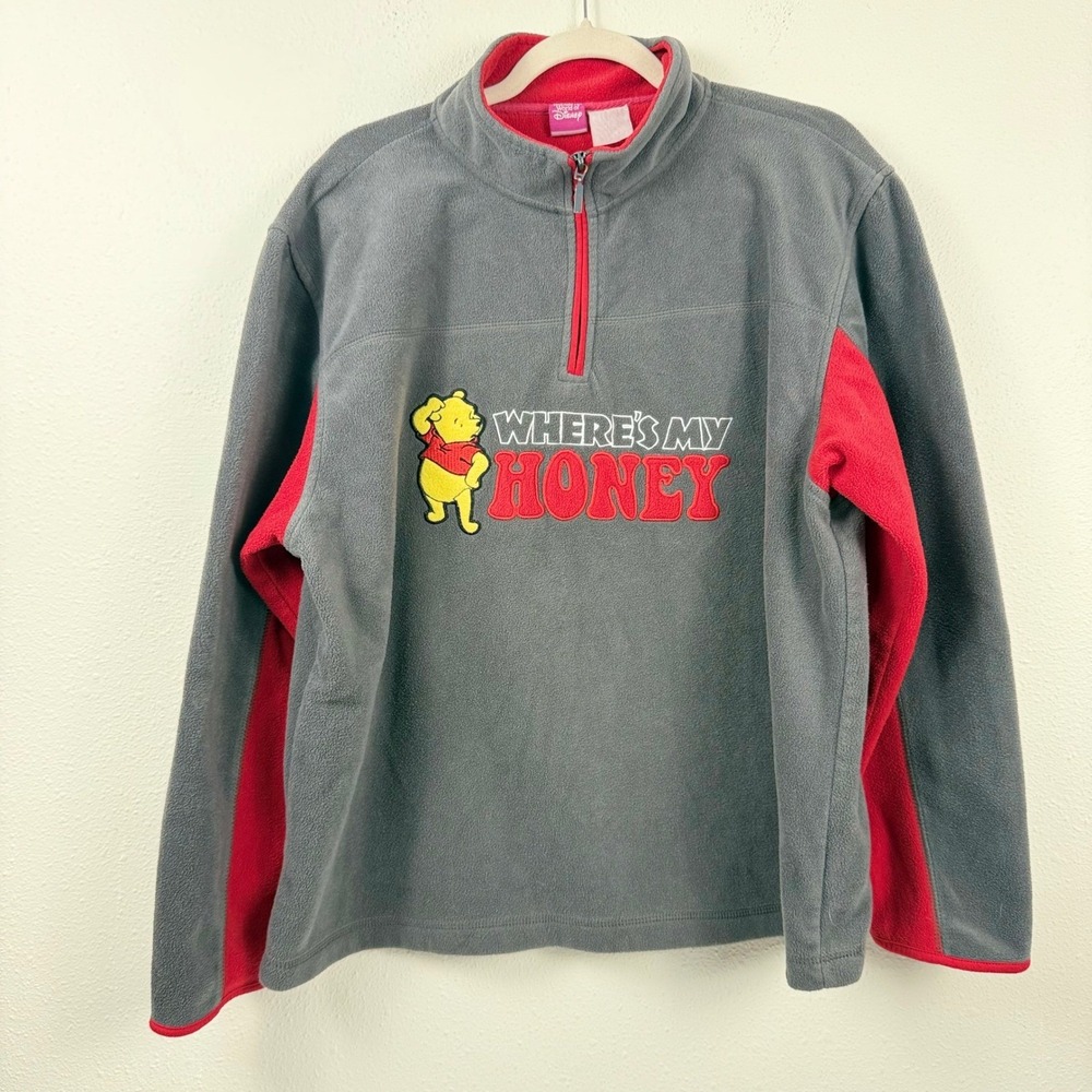 Y2K Disney Winnie the Pooh Quarter Zip Fleece‎ Pullover Woman's XL/ Men's L